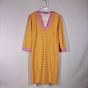 J. McLaughlin Yellow and Pink Long Sleeve Midi Dress Size Medium